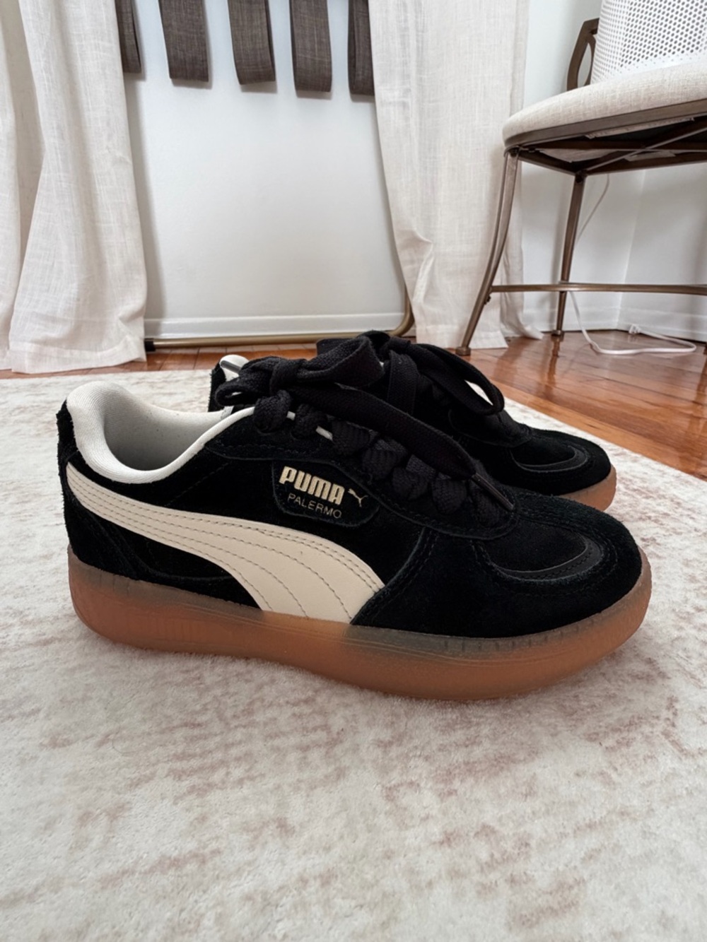 PUMA Palermo Platform Sneakers Black White Gum Sole Size 6.5